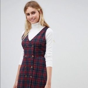 Plaid Pinny Dress with Double Breasted Buttons